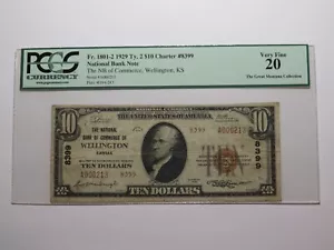 $10 1929 Wellington Kansas National Currency Bank Note Bill Ch #8399 VF20 PCGS - Picture 1 of 5