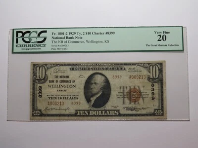 $10 1929 Wellington Kansas National Currency Bank Note Bill Ch #8399 VF20 PCGS - Image 1 of 4