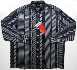 ESCADA NWT WOMENS 44 LARGE 14 LUXURY SHIRT BLOUSE 100% SILK GEOMETRIC BLACK GREY - Picture 1 of 5