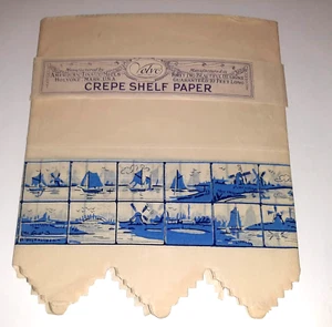 Art Deco 1920s Crepe Shelf Paper Dutch Blue Delft Scalloped 10ft American Tissue - Picture 1 of 6