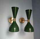 2 Bulb Pair 1950's Mid Century Italian Diabolo Brass Wall Sconce Light & Fixture