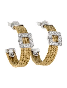 Nuevos pendientes de aro de diamantes Charriol (Alor) Classique de oro 18K y cable (PRECIO DE VENTA SUGERIDO POR EL FABRICANTE $1750) - Imagen 1 de 4