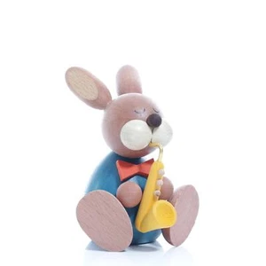 Osterdekoration Osterhase mit Saxophon Höhe 9cm NEU Osterdeko Osterhasenfigur  - Bild 1 von 2