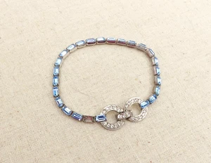 Vintage/antique art deco blue rhinestone link bracelet baguette fancy clasp - Picture 1 of 9