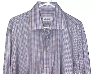 Luigi Borrelli Napoli Check Superfine Cotton Dress Shirt 18 1/2 46 $425 HANDMADE - Picture 1 of 8