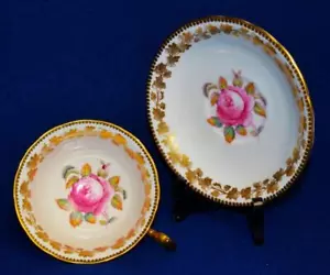 Vintage ROYAL CHELSEA England Gold Gild BLÄTTER rosa ROSE Set Tasse & Untertasse #375A - Bild 1 von 5