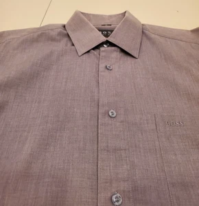 HUGO BOSS LS Long Sleeve Mens 15 1/2 GRAY SHIRT TAB BUTTON DOWN DRESS CASUAL - Picture 1 of 19