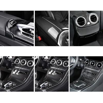 Cubierta de caja de reposabrazos de panel de cambio de marchas negro de fibra de carbono para Mercedes Clase C GLC Foto 1 de 4