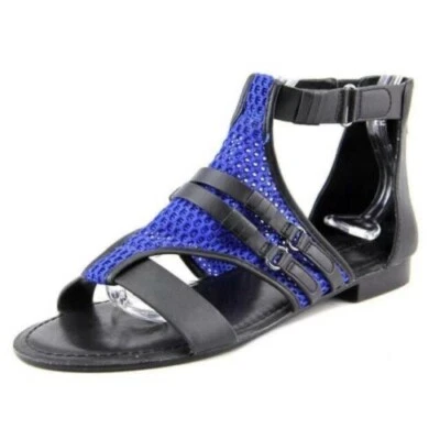 Mujer BCBG Generation Sandalia Plana Nido de Abeja Pitón/Malla Negro/Azul Vivo Talla 8 Foto 1 de 4