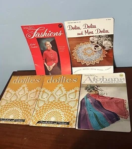 Lot Of 5 American Thread Star Doily Books Fashions Doilies Afghans Crochet Knit - Picture 1 of 21