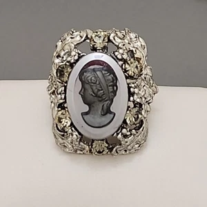 Vintage Cameo Ring Chunky Silver Tone Adjustable Sz 8 - Picture 1 of 10