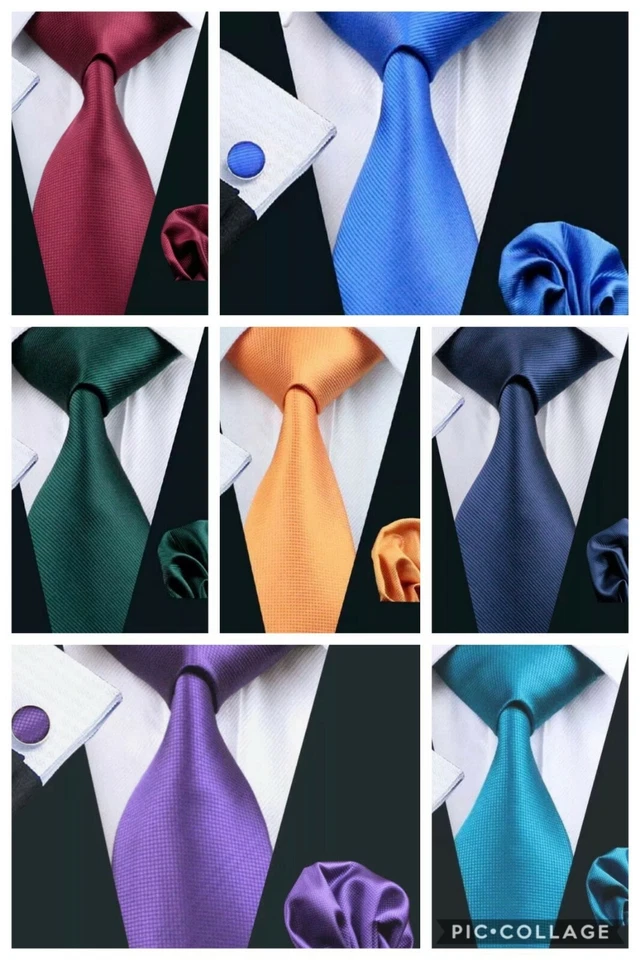 HI TIE ITALIENISCHER DESIGNER EINFARBIGE SEIDENKRAWATTE, TASCHENQUADRAT, MANSCHETTENKNÖPFE SET