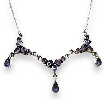 Collar de plata de ley 925 con piedras preciosas de amatista de piedra de nacimiento 17" -4776 Foto 1 de 4