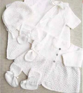 0251 Knitting Baby's Layette Pram Set Birth-12mths 4ply - Vintage Pattern Copy - Picture 1 of 2