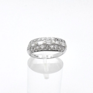 Art Deco Platinum Round Baguette Diamond Wedding Anniversary Band Ring 5gr