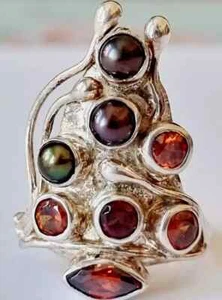 C0181 - Unikater 925er Silber Ring Perlen Granat - Modernist Design Schmuck - Bild 1 von 7