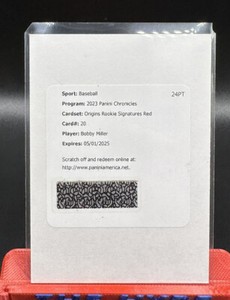 Bobby Miller Redemption AUTO 2023 Panini Chronicles ORIGINS Rookie Signature RED