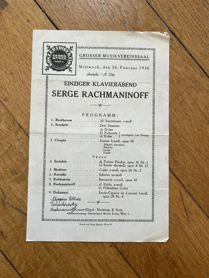 RACHMANINOFF Klavierabend Wien 26.02.1936 - Bild 1 von 1