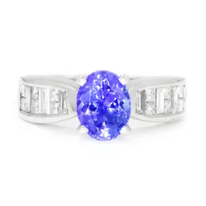 Ovaler Tansanitring mit Diamanten 18K Weißgold 2,00ctw - Bild 1 von 11
