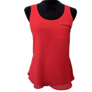 My Michelle Womens Tank Blouse Size S Red Top Zipper Sides Pocket Classic - Picture 1 of 11