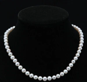 Real 7-8mm Natural White Freshwater Pearl Necklace 18" - Picture 1 of 12