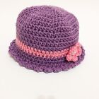 Handmade Crochet Hat Beanie Women Purple Pink with Flower