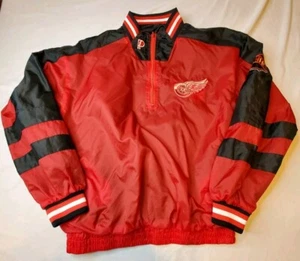 PROLAYER Red Wings Jacket 1/4 Zip Pullover Windbreaker Mens M Red NHL 25x27 - Picture 1 of 16