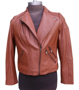 Sam Edelman 100% Lammleder braun Motorradjacke Cafe Racer Kragen Gr. L - Bild 1 von 7