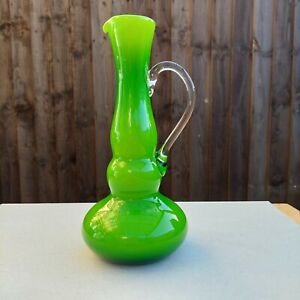 Vintage Retro Italian Empoli? Green Cased Glass Vase Jug Mid Century FLAW
