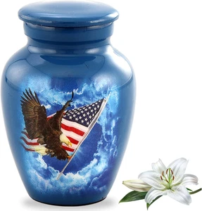 American Glory Keepsake Urn - American Flag with Eagle Mini Urn for Ashes - Toke - Picture 1 of 12