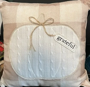 FALL PUMPKIN PILLOW! THROW PILLOW, CABLE KNIT SWEATER PUMPKIN! BUFFALO PLAID! - Picture 1 of 5
