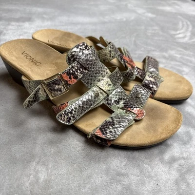 Vionic Radia Women’s Size 12 Snakeskin Triple Strap Slide Wedge Sandals - Image 1 of 4