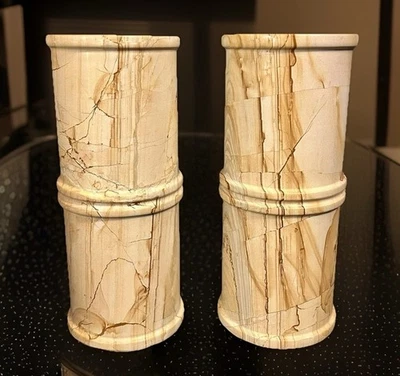 "Par de jarrones italianos de piedra de jaspe estriado vintage recipientes esculturas •12""H •4 kg" Foto 1 de 4