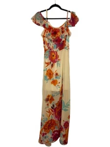 Bisou Bisou Floral Chiffon Cream And Multi Color Off Shoulder Maxi Dress Size 4 - Picture 1 of 7