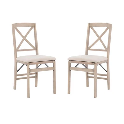 Silla Plegable Keira Gris Lavado Asiento Tapizado y Clásico Madera X Respaldo, Din... Foto 1 de 4