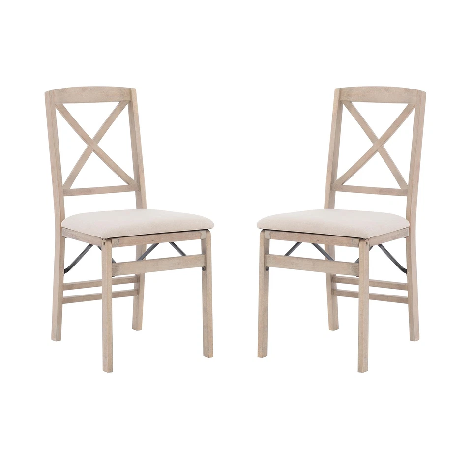 Silla Plegable Keira Gris Lavado Asiento Tapizado y Clásico Madera X Respaldo, Din... Foto 1 de 4