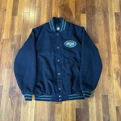 Vintage GIII Varsity Bomber Jacket Size Large Bomber NFL NY Jets Green Fleece - Image 1 of 4