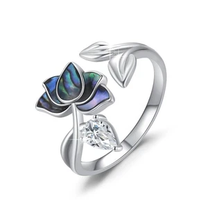 Lotus Ring Sterlingsilber offener Ring Abalone Muschel Lotusblüte Ringe Lotus J... - Bild 1 von 7