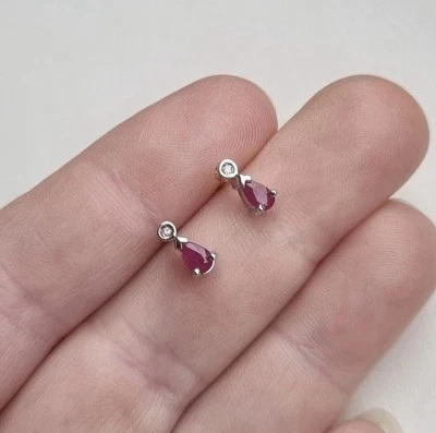9ct Yellow White Gold Hallmarked Ruby & Diamond Stud Earrings 0.9g - Image 1 of 4
