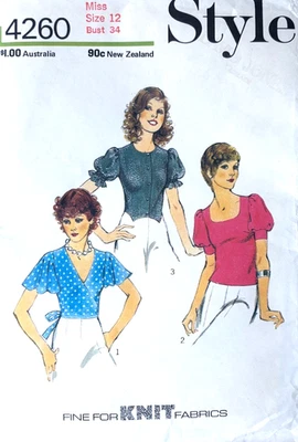 Style Sewing Pattern 4260 Misses Retro Top in 3 Styles: Size 12 UNCUT - Image 1 of 2