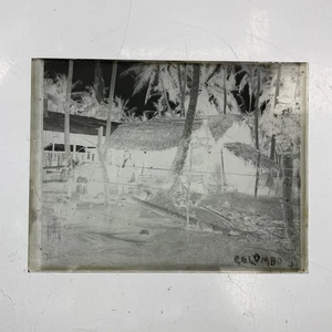 ANTIGUA Placa de Vidrio Imperial Fotografía Negativo Colombo Cabaña Palmera - Imagen 1 de 3