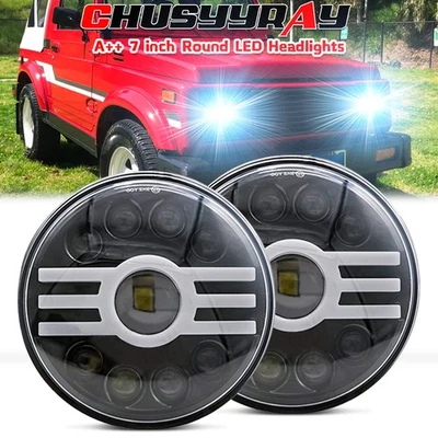 Pair for Suzuki Samurai SJ410 7 inch LED Round Headlights Pair H4 Hi/Lo Beam - Image 1 of 4