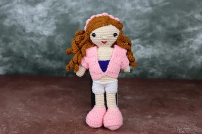Sutra Crochet Doll Toy Pink Doll Gift Soft Toy for Baby Girls & Boy 8X3.5" - Image 1 of 4