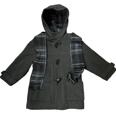 S Rothschild Size 6 Boy’s Dark Gray Wool Hooded Duffle Coat Zip & Toggle Closure - Image 1 of 4