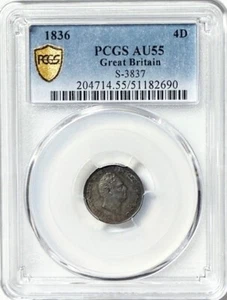 GREAT BRITAIN - William IIII - Silver 4 Pence (Groat) - 1836 - PCGS AU-55! - Picture 1 of 4