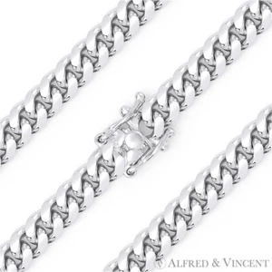 6,4 mm Miami Cuban Curb Eslabón Italia Plata Esterlina 0,925 con Brazalete de Cadena de Rodio - Imagen 1 de 2
