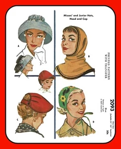 Damen KAPUZE Kappe SONNENHUT Muster 2093 Hut Accessoires Vintage 1956 Größe 21"-23" - Bild 1 von 8