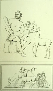 Gravure estampe XIXe, Hercule et son fils Télèphe à Herculanum, fresque antique - Foto 1 di 2