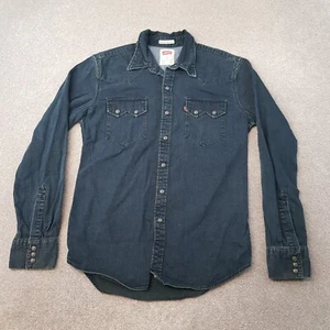 Camisa Levis Para Hombres Mediana Azul Denim Diente de Sierra Vaquero Western Pearlsnap Jeans Ajustada - Imagen 1 de 9