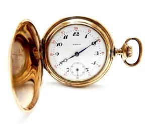Pocket Watch LANCO Hunter Dial Porcelain Case Gold Plated 51mm 1920c Working - Picture 1 of 10
